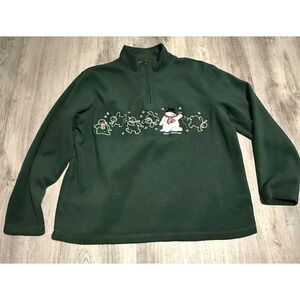 Holiday Lodge NorthCrest Green Fleece Snowmen Quarter Zip Pullover L 14-16